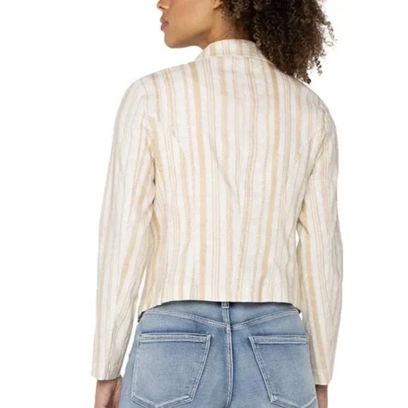 Liverpool Los Angeles Womens Open Front Blazer Jacket Cream Linen Sz L NWT - Picture 2 of 11